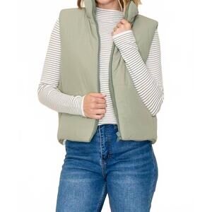 NEW STACCATO corduroy reversible puffer vest in sage